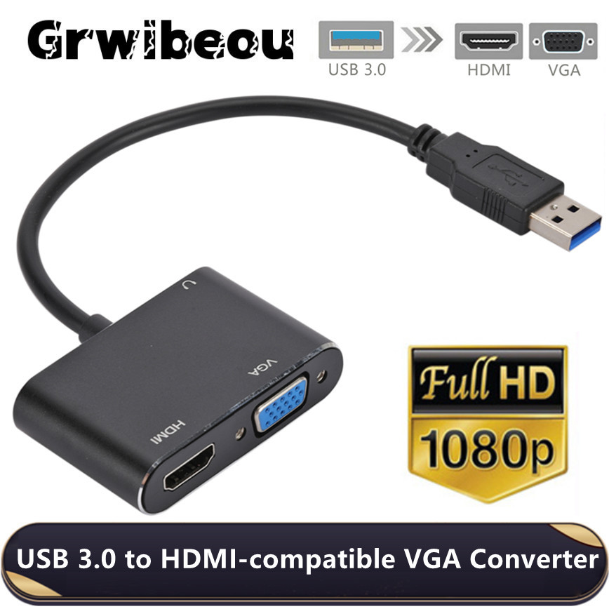 Grwibeou 2in1 USB 3.0-HDMI ȣȯ VGA ȯ Mac OS Windows 7/1080  VGA HDMI  ̺   8/10 P USB